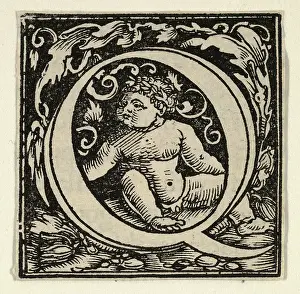 German Print, Initial Letter Q with Putto, circa 1538