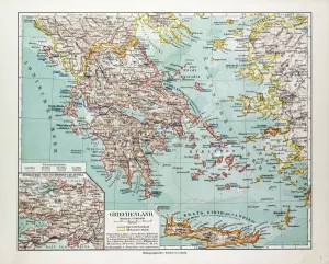 Retro Styled Map Art Prints: Map of Greece, 1899