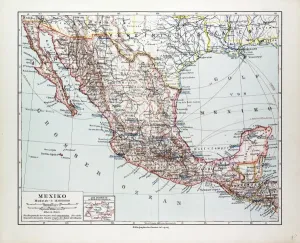 Engraved Map Art Prints: Map of Mexiko, 1899