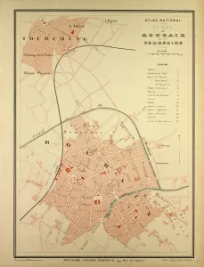 Engraved City Maps Prints: Map of Roubaix and Tourcoing
