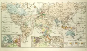 Victorian Era Cartography Prints: Old Map of the World
