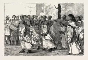 Print of Isis procession in Pompeii engravings