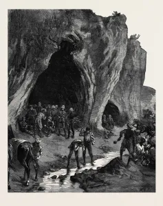 The Afghan War Print: Khyber Pass Landscape with Cave Bivouac