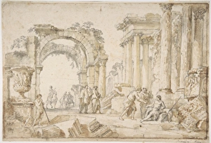 Figures Classical Ruins 1691-1765 Pen brown ink Figures Classical Ruins 1691-1765 Pen brown ink