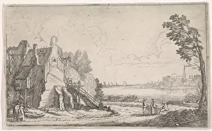River Landscape with Church and Figures on a Path