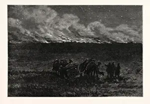 Retro Style Artwork Prints: Fire on an Asiatic Steppe