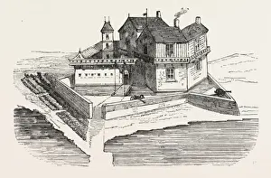 Engraved Illustration Style Prints: FIRST HOUSE ERECTED IN QUEBEC, CANADA, 1870s engraving