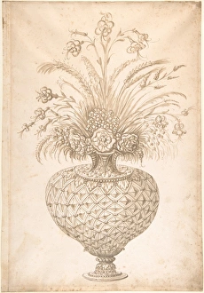 Flowers vase 16th century Pen brown ink brush Flowers vase 16th century Pen brown ink brush