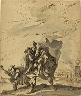 Gaspare Diziani (Italian, 1689 - 1767), Aeneas Carrying Anchises from Burning Troy, c Gaspare Diziani (Italian, 1689 - 1767), Aeneas Carrying Anchises from Burning Troy, c