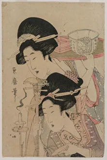 Two Geishas Candle mid 1800s Kitagawa Kikumaro Two Geishas Candle mid 1800s Kitagawa Kikumaro