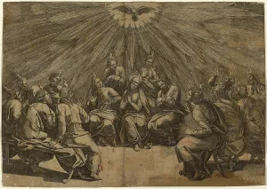 Gian Jacopo Caraglio after Raphael (Italian, c. 1500 - 1565), Pentecost, engraving Gian Jacopo Caraglio after Raphael (Italian, c. 1500 - 1565), Pentecost, engraving