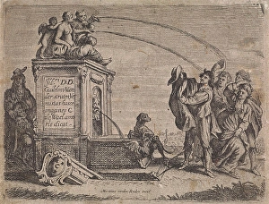 Group of people at fountain, Cornelis de Wael, Martinus van den Enden (I), 1630 - 1654 Group of people at fountain, Cornelis de Wael, Martinus van den Enden (I), 1630 - 1654