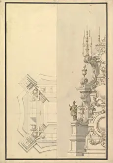 Italian Drawings Prints: Half Ground Plan Elevation Catafalque surmounted