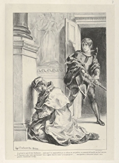 Hamlet Attempts Kill King 1834-43 Lithograph Hamlet Attempts Kill King 1834-43 Lithograph
