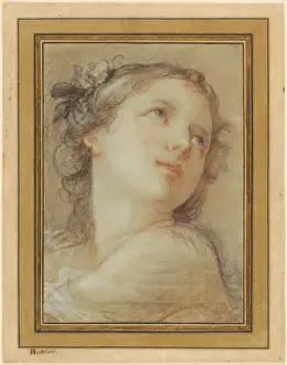 Print of a Bacchante's Head in Black and Red Chalk