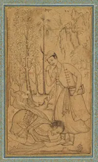 Indian Ink Drawings Prints: A Holy Man Prostrating Himself Learned Prince