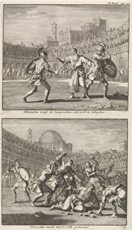 Holy Telemachus of Rome interrupts a gladiatorial combat, and the stoning of Saint Holy Telemachus of Rome interrupts a gladiatorial combat, and the stoning of Saint