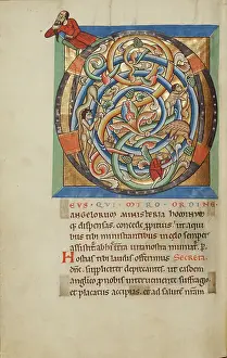 Inhabited Initial D Print, tempera colors on parchment
