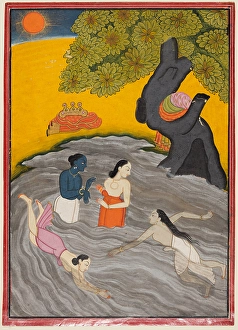 Krishna playing Gopis Jumna 1770 India Nurpur Krishna playing Gopis Jumna 1770 India Nurpur