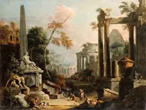 Classical Landscape Paintings Prints: Landscape with Classical Ruins and Figures