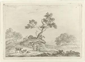 Landscape with shepherds in conversation, Johannes Janson, 1761 - 1784