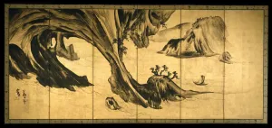 Landscapes Chinese Literati Su Shi Tao Qian 山水唐人物図屏風 Landscapes Chinese Literati Su Shi Tao Qian 山水唐人物図屏風