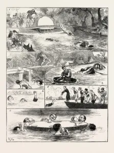 The London Swimming Club Contest at the Crystal Palace: 1. Swimming Heats. 2. Tub Race The London Swimming Club Contest at the Crystal Palace: 1. Swimming Heats. 2. Tub Race