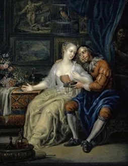 Loving couple maid oil copper 28 x 21.5 cm unsigned Loving couple maid oil copper 28 x 21.5 cm unsigned