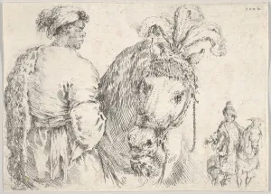 man left profile giving handful hay horse center man left profile giving handful hay horse center