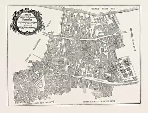 Old London Maps Prints: Map of Farringlon Ward Without, 1750, London, UK, 19th century engraving