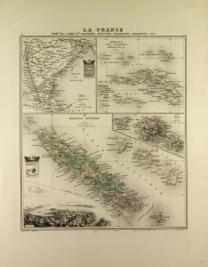 Map of India, New Caledonia, Tahiti, Tuamotu Archipelago, Marquesas Islands, 1896 Map of India, New Caledonia, Tahiti, Tuamotu Archipelago, Marquesas Islands, 1896