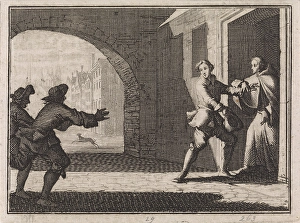 Two men trying to prevent a boy from joining the monastery, Caspar Luyken, Christoph Two men trying to prevent a boy from joining the monastery, Caspar Luyken, Christoph