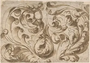 Italian Baroque Style Paintings Prints: Overall Pattern Acanthus Scrolls Chubby Putto