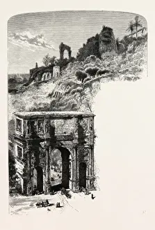 Roman History Illustrations Prints: The Palatine Hill and Arch of Constantine, from the Coliseum, Rome and its environs