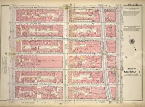 Old American Geography Maps Prints: Plate 37, Part of Section 4: Bounded by W. 53rd Street, Seventh Avenue, W. 47th Street