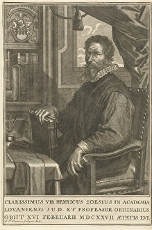 Portrait Hendrik Zoesius sitting books table Portrait Hendrik Zoesius sitting books table