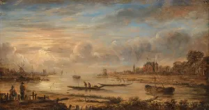 River view sunrise water two fishermen boat boats River view sunrise water two fishermen boat boats