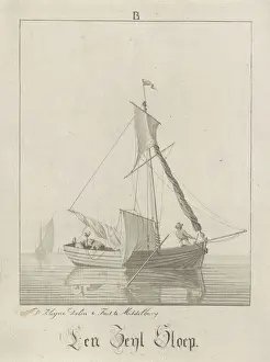Antique Sailing Vessels Prints: Sailing sloop three figures Zeijl Sloop title