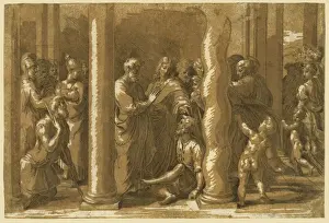 Chiaroscuro Woodcut Style Prints: Saints Peter and John curing the sick, Raphael, 1483-1520, artist, between ca. 1500