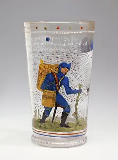 Satirical Beaker Print: A gold leaf and enamel decorated glass beaker