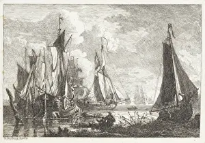 Sailboat Silhouette Prints: Seaport, C. Schultz, 1832