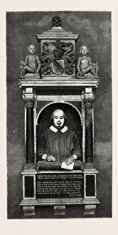 The Shakespeare Memorial Bust and Tablet Print, 1888 Engraving