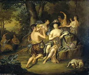 Museum Quality Art Pieces Prints: Shepherds and Shepherdesses in a Landscape, Hieronymus van der Mij, c. 1735
