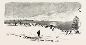 Print of a ship near Suez Canal, engraving 1879