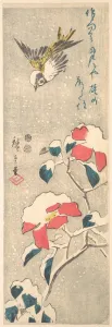 Sparrow Snow-covered Camellia Tsubaki Edo period Sparrow Snow-covered Camellia Tsubaki Edo period