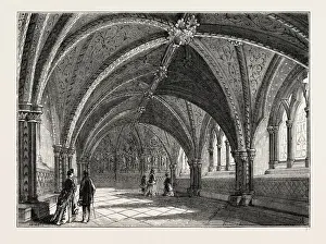 Historic Westminster Buildings Prints: ST. STEPHENs CRYPT INTERIOR, Westminster, London, UK, 19th century engraving
