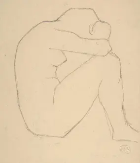 Early 20th Century Drawings Prints: Study Night ca 1912 Graphite lithographic crayon