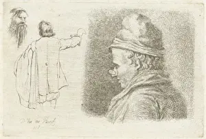 Study Sheet Print with Three Figures, 1817