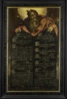 Museum Quality Fine Art Prints: The Tablets of the Law of the Ten Commandments in calligraphy shown by Moses, Anonymous