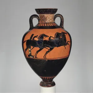 Terracotta Panathenaic prize amphora jar Archaic Terracotta Panathenaic prize amphora jar Archaic